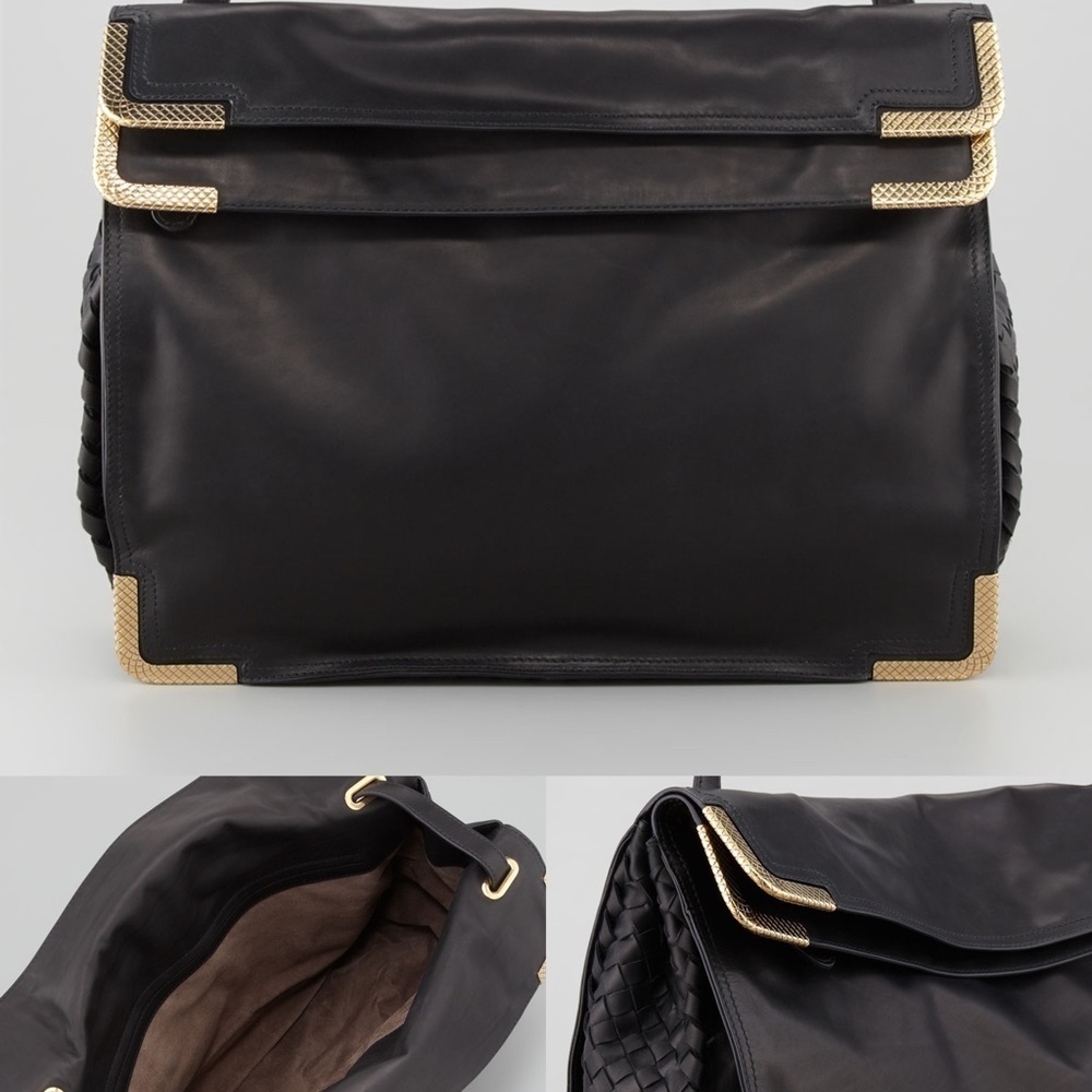 Bottega Veneta Corner Plate Shoulder Bag Black Gold